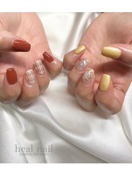 ヒールネイル(heal nail)/アシメ orange×yellow