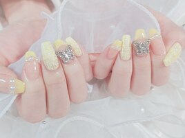 黄色ネイル/ツイードネイル