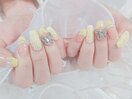 黄色ネイル/ツイードネイル