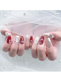 ボルドーカラー×ラメネイル