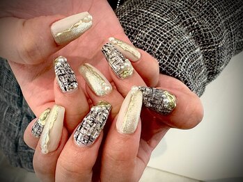 ヌル ネイル 堀江(NURU NAIL HORIE)/ゴージャス＆ツイードネイル☆