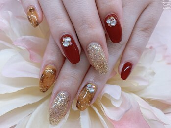 ダブルネイル(Double Nail)/【ほり】新作☆べっ甲×ボルドー