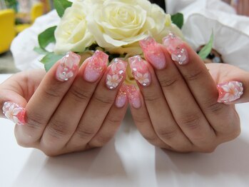 ネイルサロンミキ 横浜(MIKI)/手描き3Dフラワーピンクスカルプ