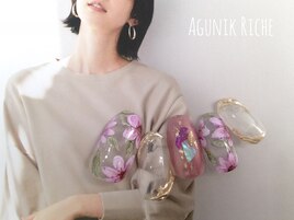 【ニュアンスフラワーネイル】