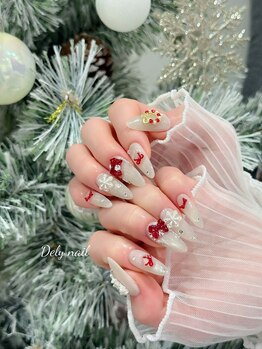デリーネイル(Dely_nail)/3Dリボンと雪の結晶ネイル