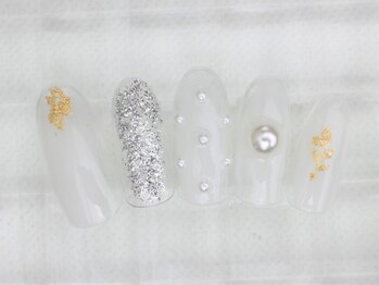 ネイルサロン あかねいろ/春夏 ニュアンス パール 箔