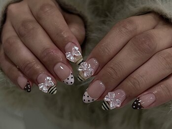 クリーム(cream)/フレンチ/ドット/リボン