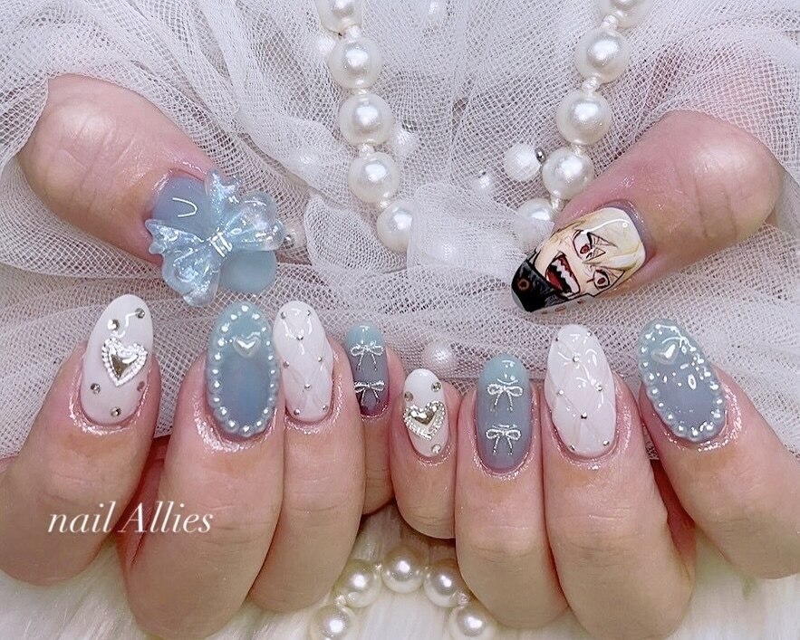 ネイルチップ 量産型 オレンジ 水色 なまえ コンサート 推しネイル #113