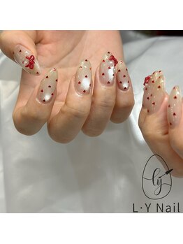 リーネイル(Ly nail)/ハートドット×リボンネイル