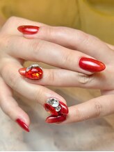 ネイルアイサロンアンドスクール リッカ(Lycka)/BIGパーツ/ワンホン/赤/キラキラ