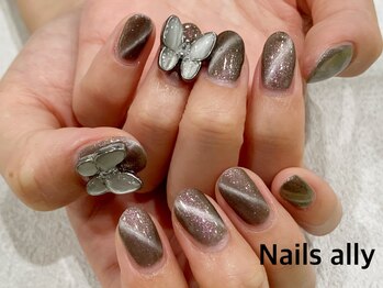 ネイルズアリー 立川店(Nails ally)/バタフライネイル×キャッツアイ