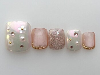 アイネイルズ 池袋店(I-nails)/ピンクミラーフラワーフット