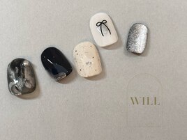 ニュアンスブラックリボンネイル