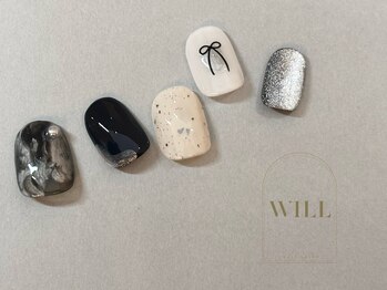 ニュアンスブラックリボンネイル