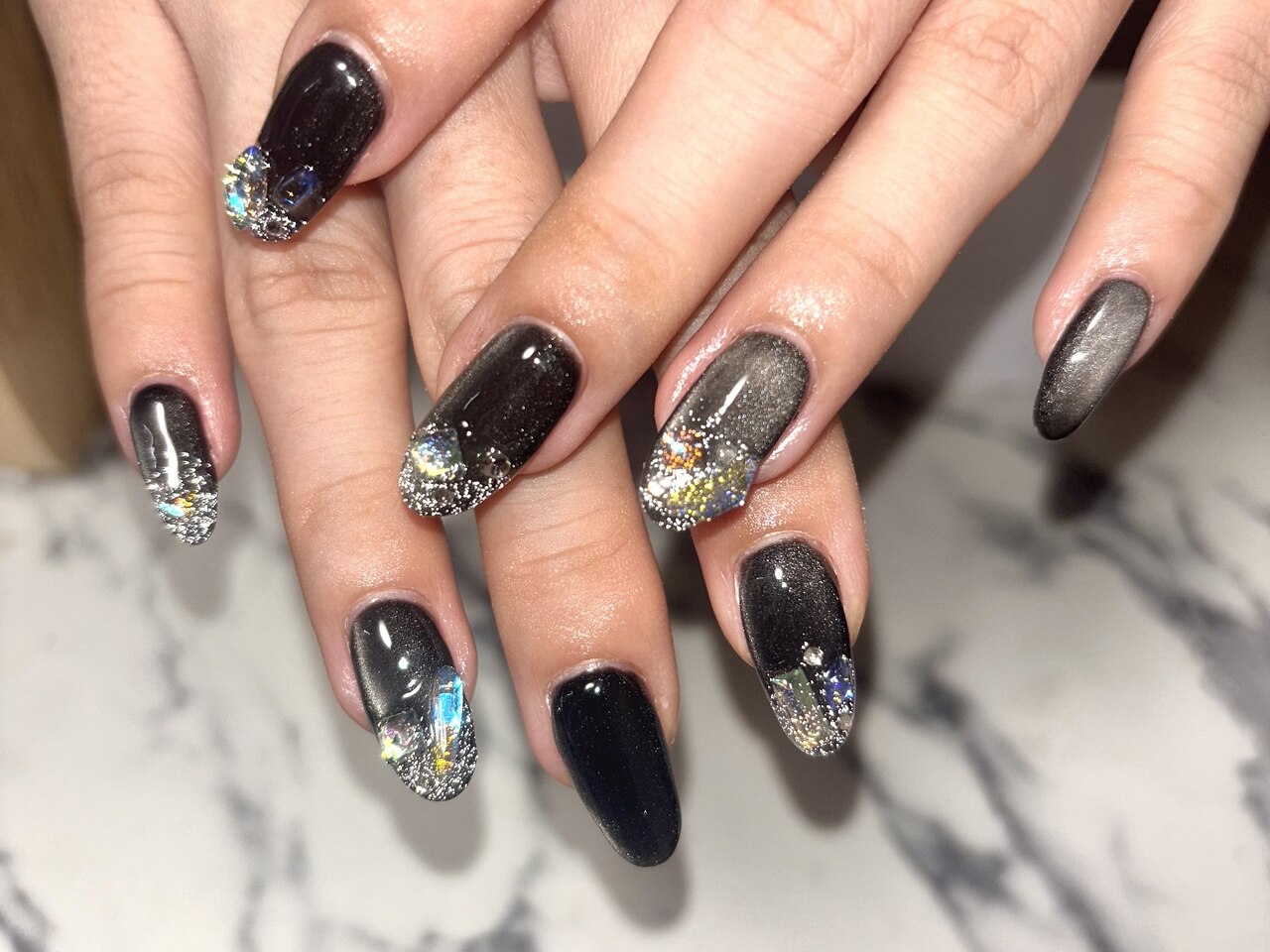 ネイル ブラックラメ☆ 2164n-04.jpg