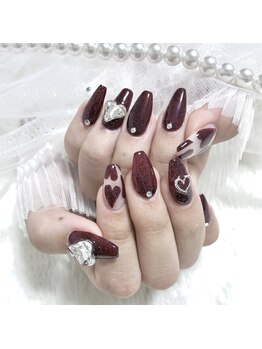 ミニョン(Minyon)/ハート×赤フラッシュネイル