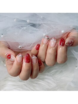 ワイズビューティー 本町店(y's beauty)/赤フラッシュツィードネイル