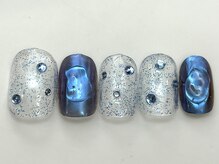 ネイルメゾン 天神店(NAIL MAISON)/青ミラーストーンラメ冬¥4550