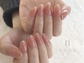 細フレンチ ピンクネイル