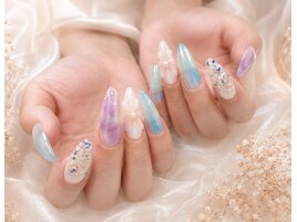 立体フラワー+寒色カラーネイル