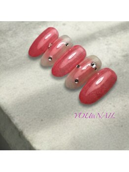 ユウネイル(YOU由NAIL)/乳白色×桃色チークの純欲ネイル