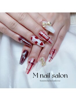 Mネイル/ツイード|ハート｜ボルドー