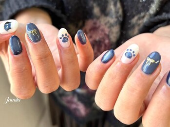 ネイビー×猫モチーフ