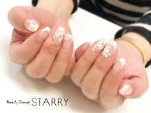 スターリー(STARRY)/白フレンチ　フラワー　手描き