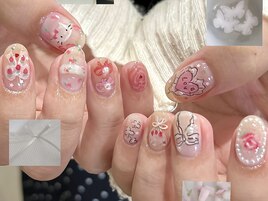 春ネイル　ピンク　花