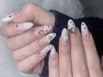 ネイルズバー 新宿店(Nails Bar)/ミルクホワイトジュエリーネイル