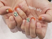ネイルズアリー 立川店(Nails ally)/フラワー×オレンジ