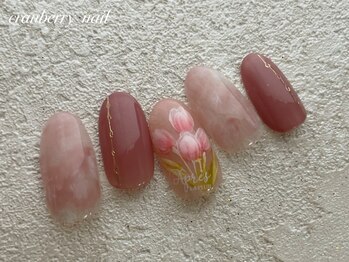 クランベリーネイル(cranberry nail)の写真/《手書きのお花アートが得意☆》持ち込みも柔軟に対応☆つい見惚れてしまう芸術的なアートで理想の指先へ♪