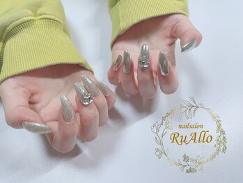 ルアロ(RuAllo)/ワンカラー+ミラーネイル