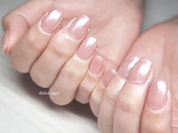 ホワイトパールのミラーネイル