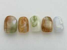 暖色チェックネイル