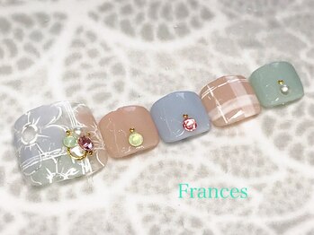 フランセス(Frances)/花柄×チェックネイル