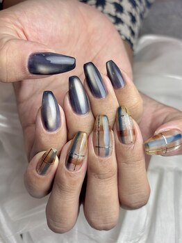 ロレ(lole)/ネイビーチェック★冬ネイル