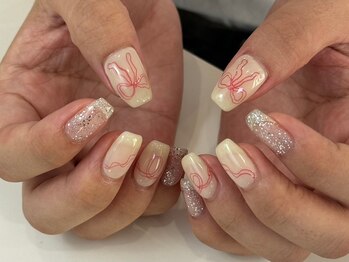 ネイルメゾン 天神店(NAIL MAISON)/リボン落書きシルバー白春¥7000