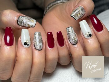 ネイルセッション(nail session)/ボルドー×ブラック×シルバー