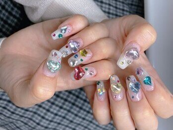 ピーディーネイルサロン(pd nail salon)の写真/【当店人気No.1☆付け放題コース￥8400】キラキラ可愛い☆人気のビジューネイルもお得に♪