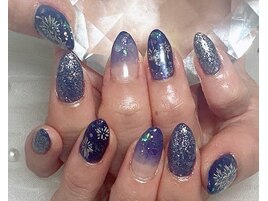 花火ネイル/ネイビー/ラメ