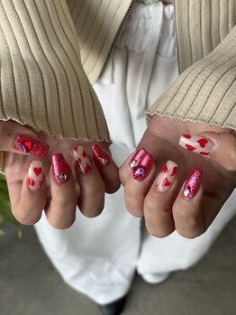 赤ラメ×手書きハート
