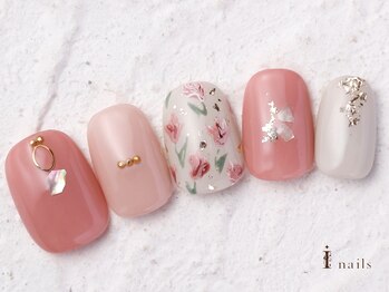 アイネイルズ 横浜WEST店(I-nails)/手描きフラワーピンク8480円