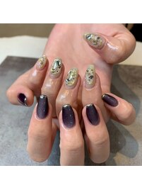 ガラスフレンチ/紫陽花ネイル