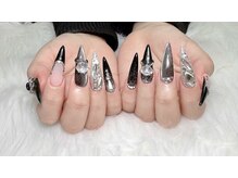 ワンカラー マグネット & 長さだし Zen Nail STUDIO 渋谷店の雰囲気(ブラック×ロングジェルネイル)