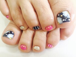 フラワー×ストライプ