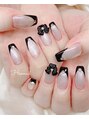 ネイルアバンス 泉大津店(Nail AVANCE.)&nbsp;黒フレンチ×リボン