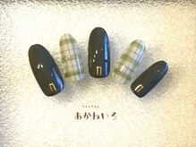 ネイルサロン あかねいろ/冬色　チェックネイル　手描き