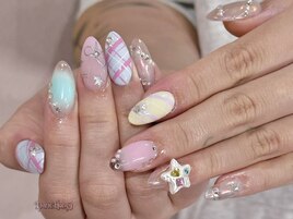 夢かわパステルチェックネイル