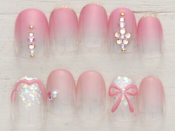 ノーネイル 立川(NO NAIL TACHIKAWA)の写真/*NEW OPEN*選べる定額ネイル【写真】新作4/1～春色ピンク！お花×リボンの大人ガーリーネイル¥4990♪立川駅